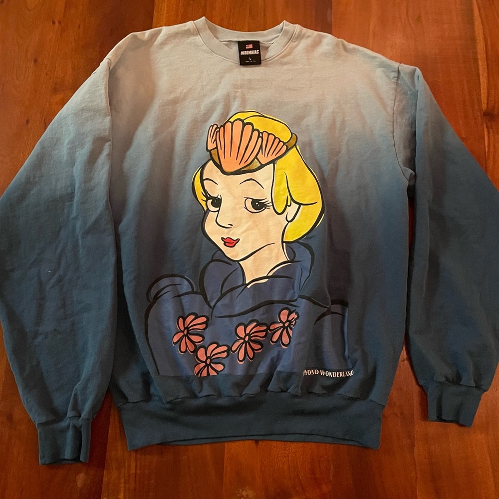 Beyond Wonderland Blue Ombre Crewneck Sweatshirt - Floral Princess Graphic